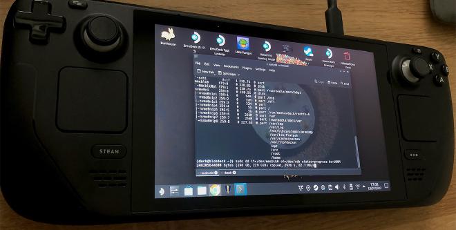 Steam Deck cloning old microSD to larger microSD Drive using DD Tool in Desktop Mode